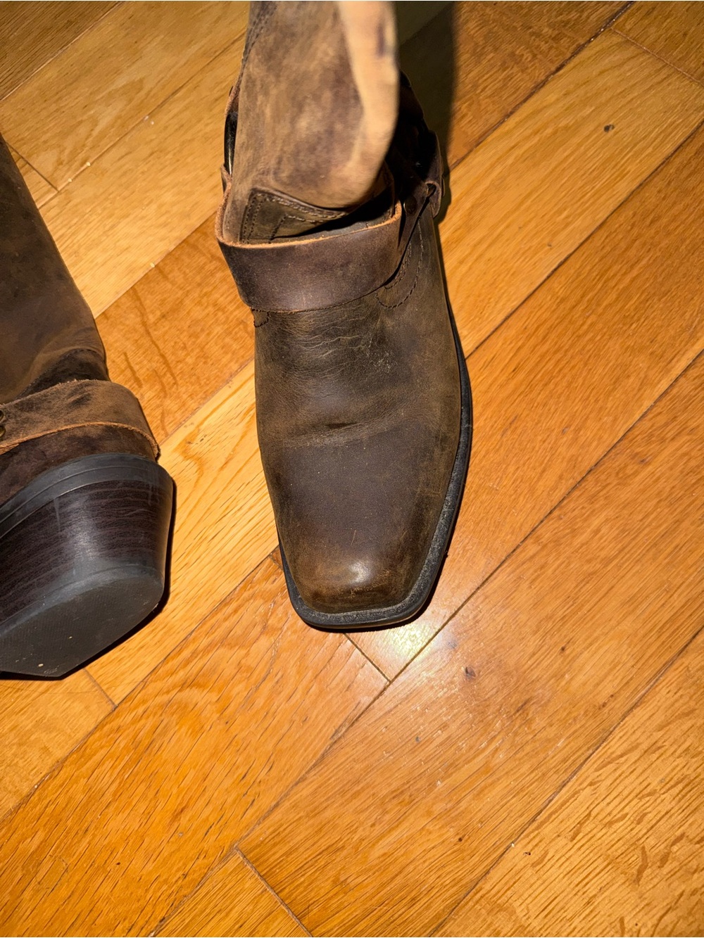 Women's Brown Leather Harness Heeled Boots - Picture 4 of 12